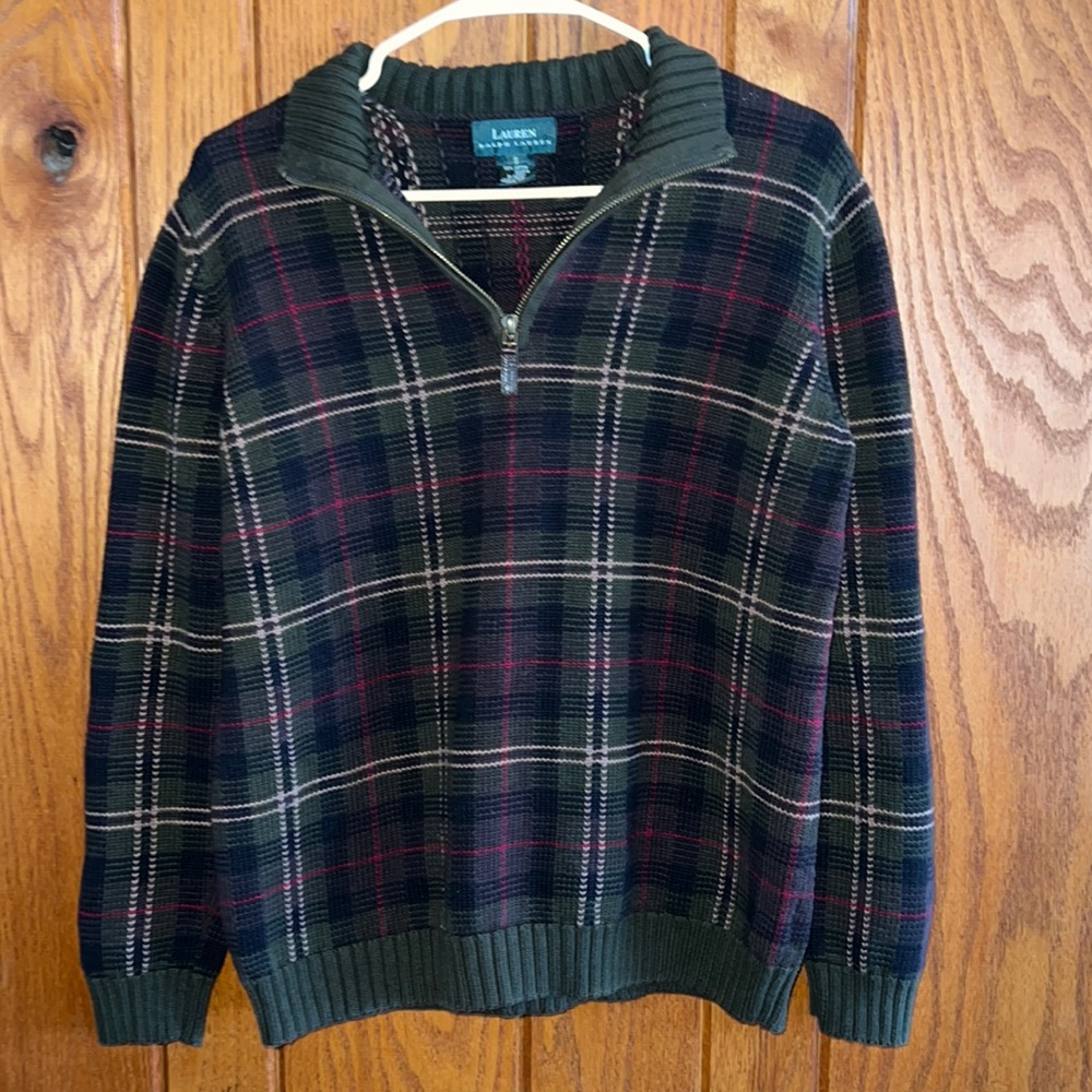 Lauren Ralph Lauren Plaid Zip Up Sweater - Green, Red, Black